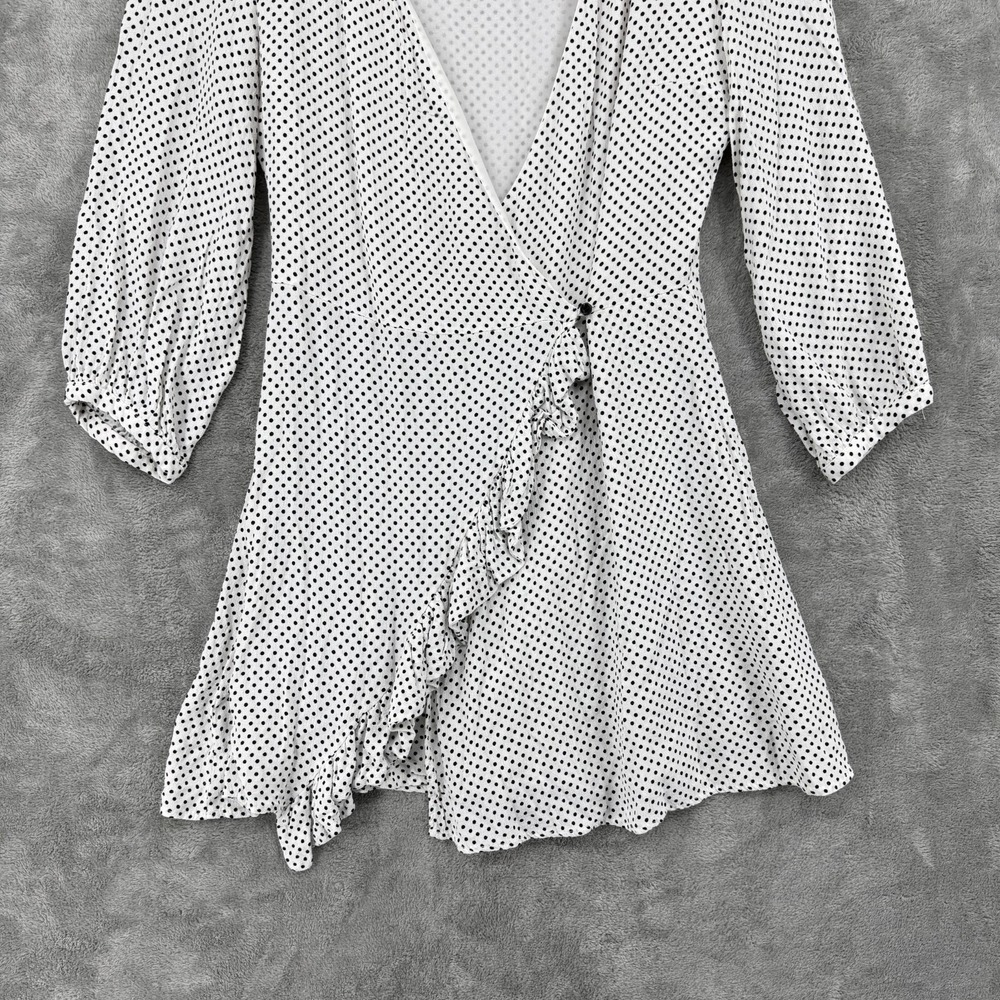 Zara Romper Womens Medium Polka Dot Ruffle Puff Sleeves Retro Wrap Black White - Picture 4 of 11